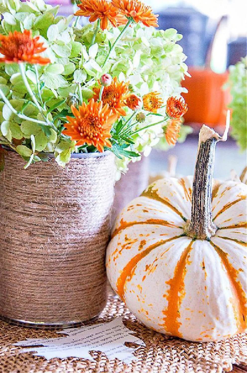 Easy Fall Twine Wrapped Vases easy fall decorating idea featured on The Cottage Market