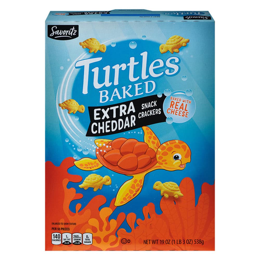 Savoritz Turtles Baked Extra Cheddar Snack Crackers ALDI Find for September 2 2026