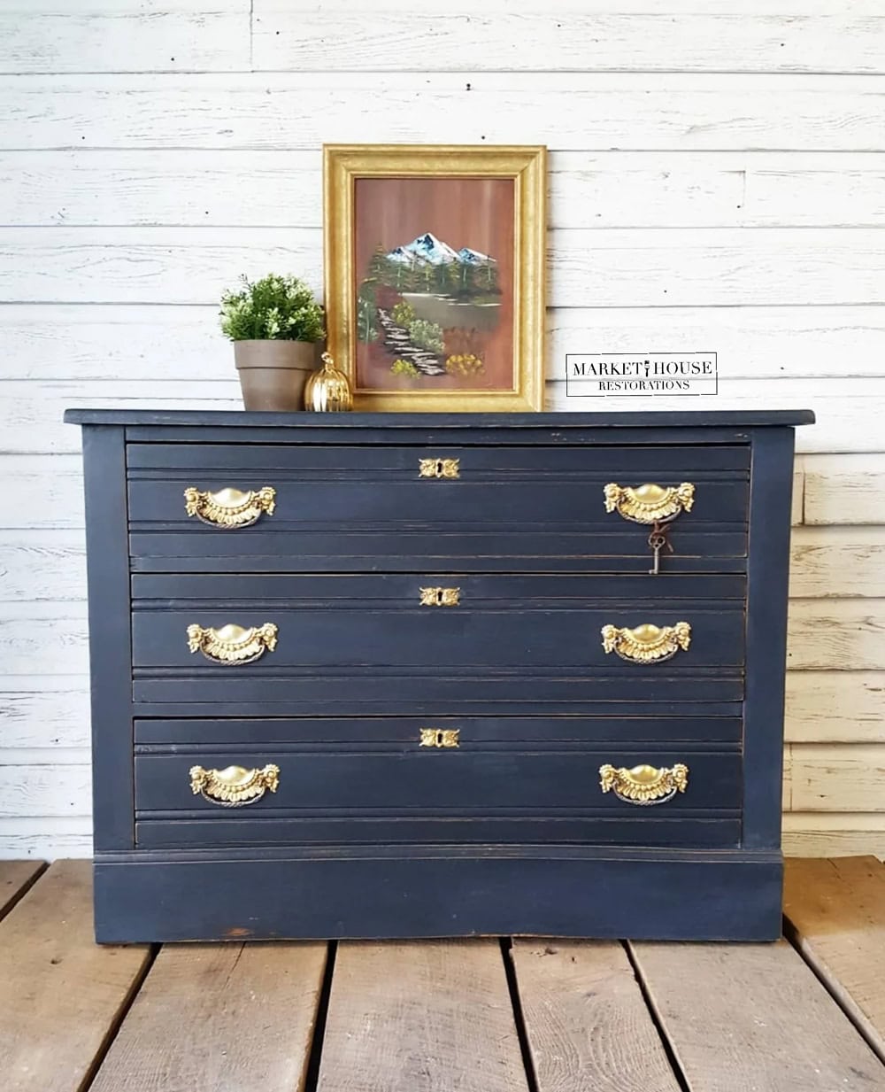 Royal Blue Dresser Makeover blue thrift store furniture makeover from The Cottage Market