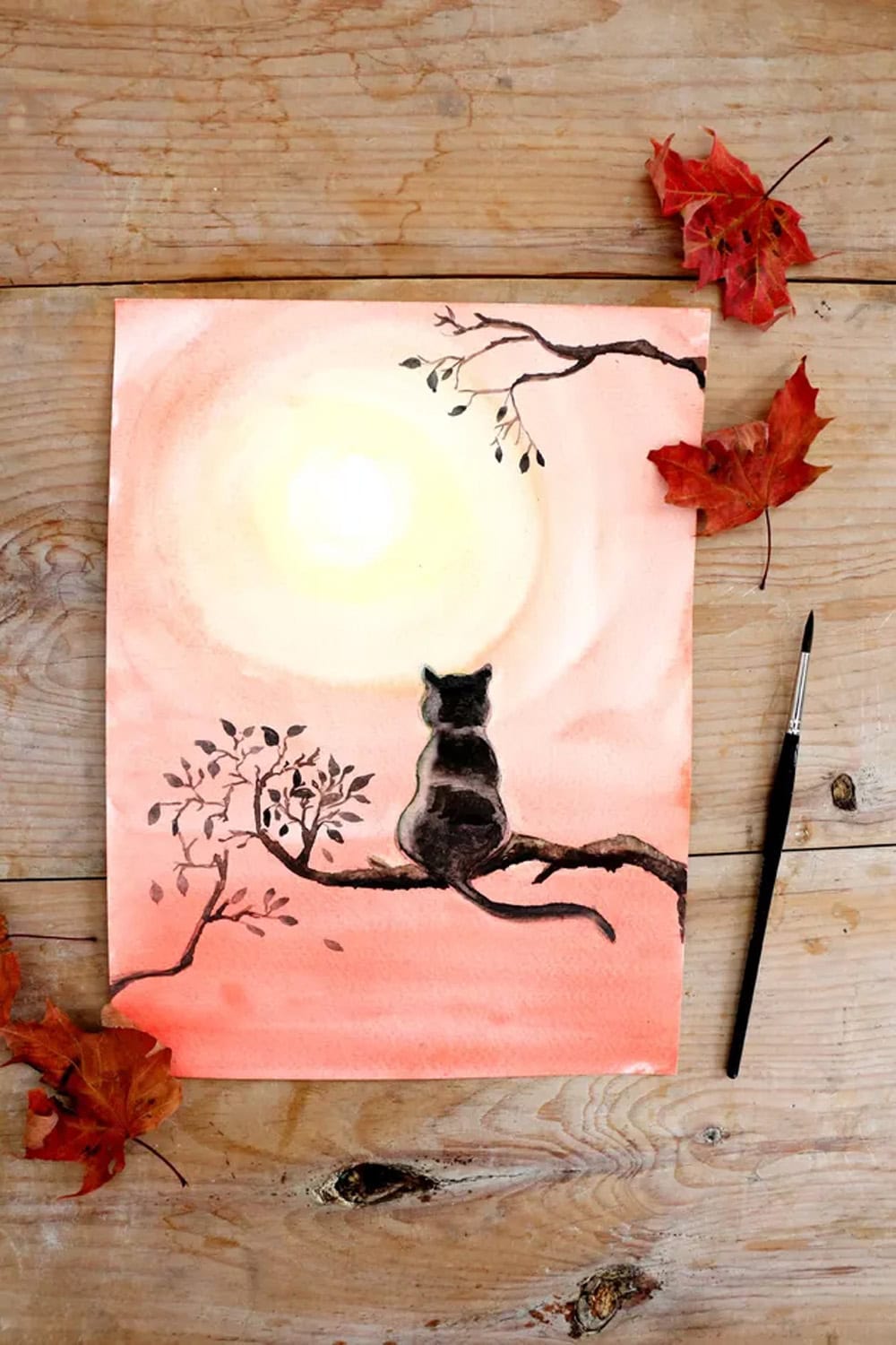 DIY Black Cat Watercolor Painting watercolor tutorial for beginners