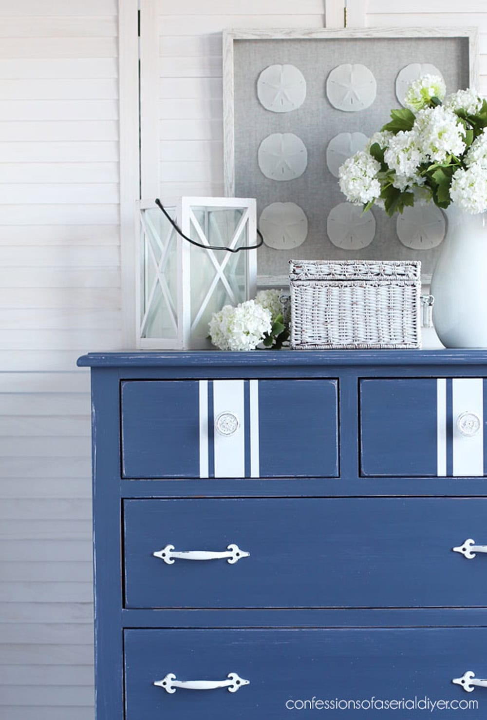 Painted Pine Dresser blue thrift store furniture makeover from The Cottage Market