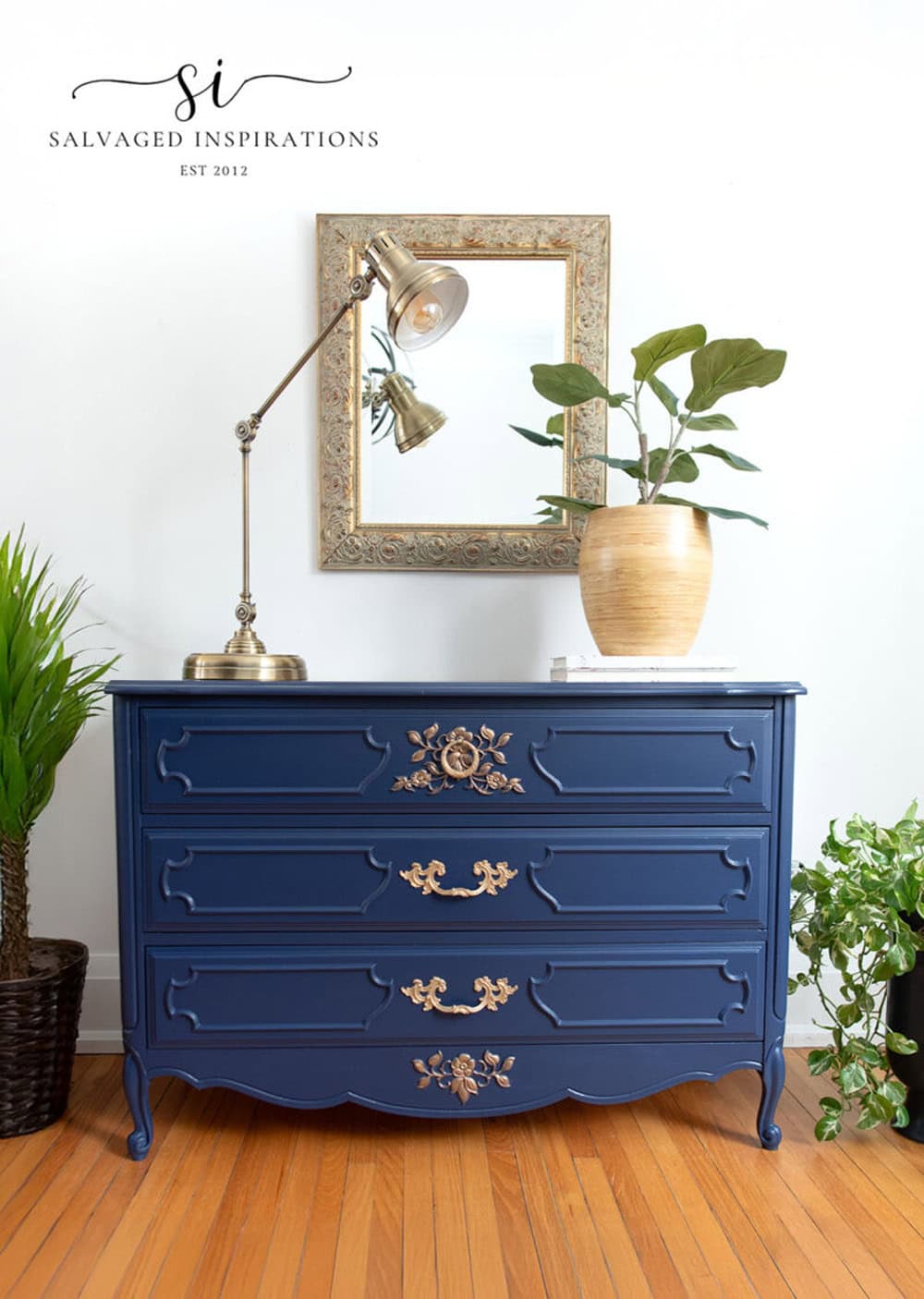 Nautical Dresser Makeover blue thrift store furniture makeover from The Cottage Market