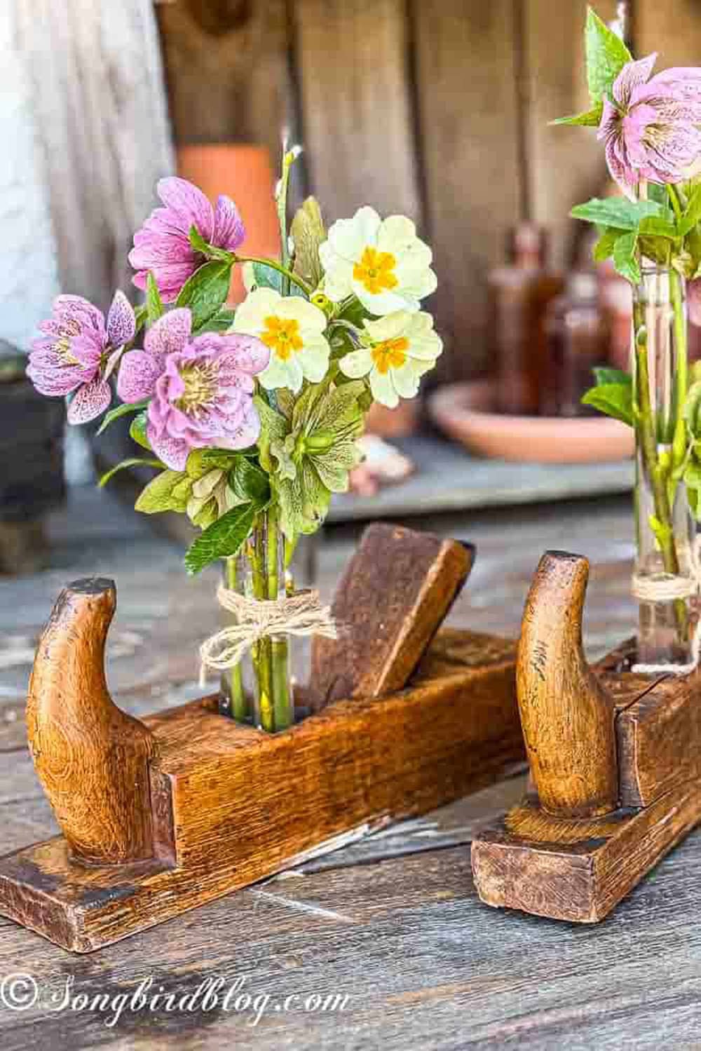 Vintage Wooden Hand Planes Turned Into Flower Holders thrift store upcycle idea