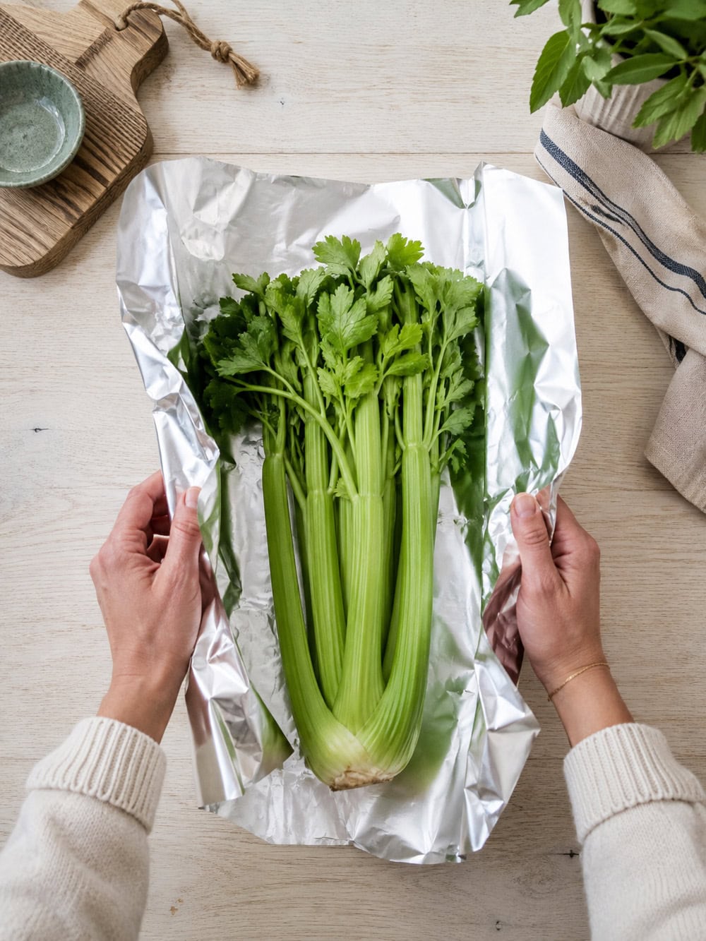 Why Use Aluminum Foil? celery storage image from The Cottage Market