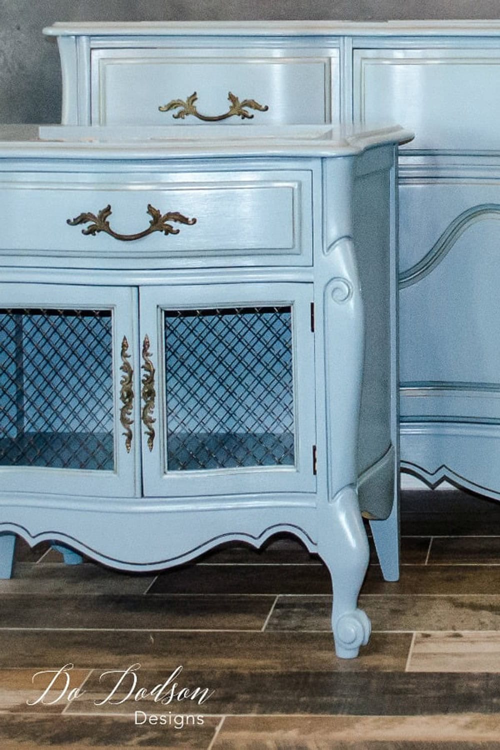 French Farmhouse Dresser blue thrift store furniture makeover from The Cottage Market