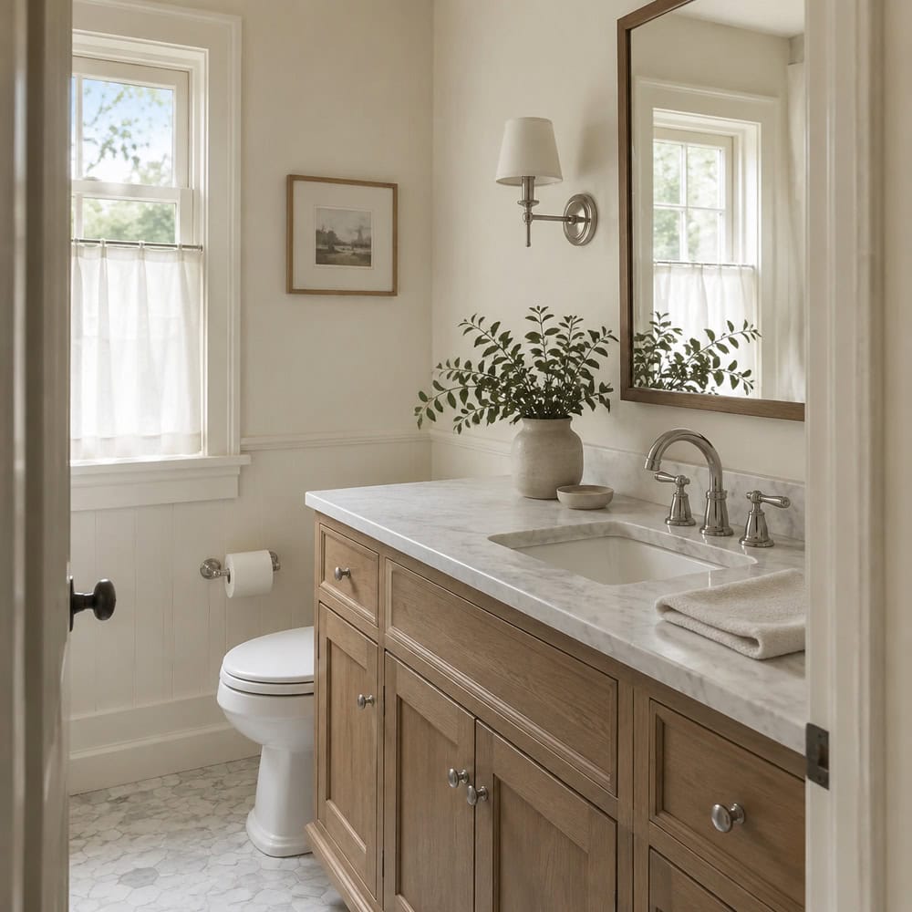 Marble slab color veining and edge style inspiration for countertop selection