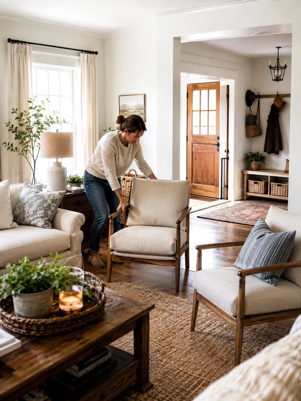 Seating arrangement and decluttering preparation several days before a home event