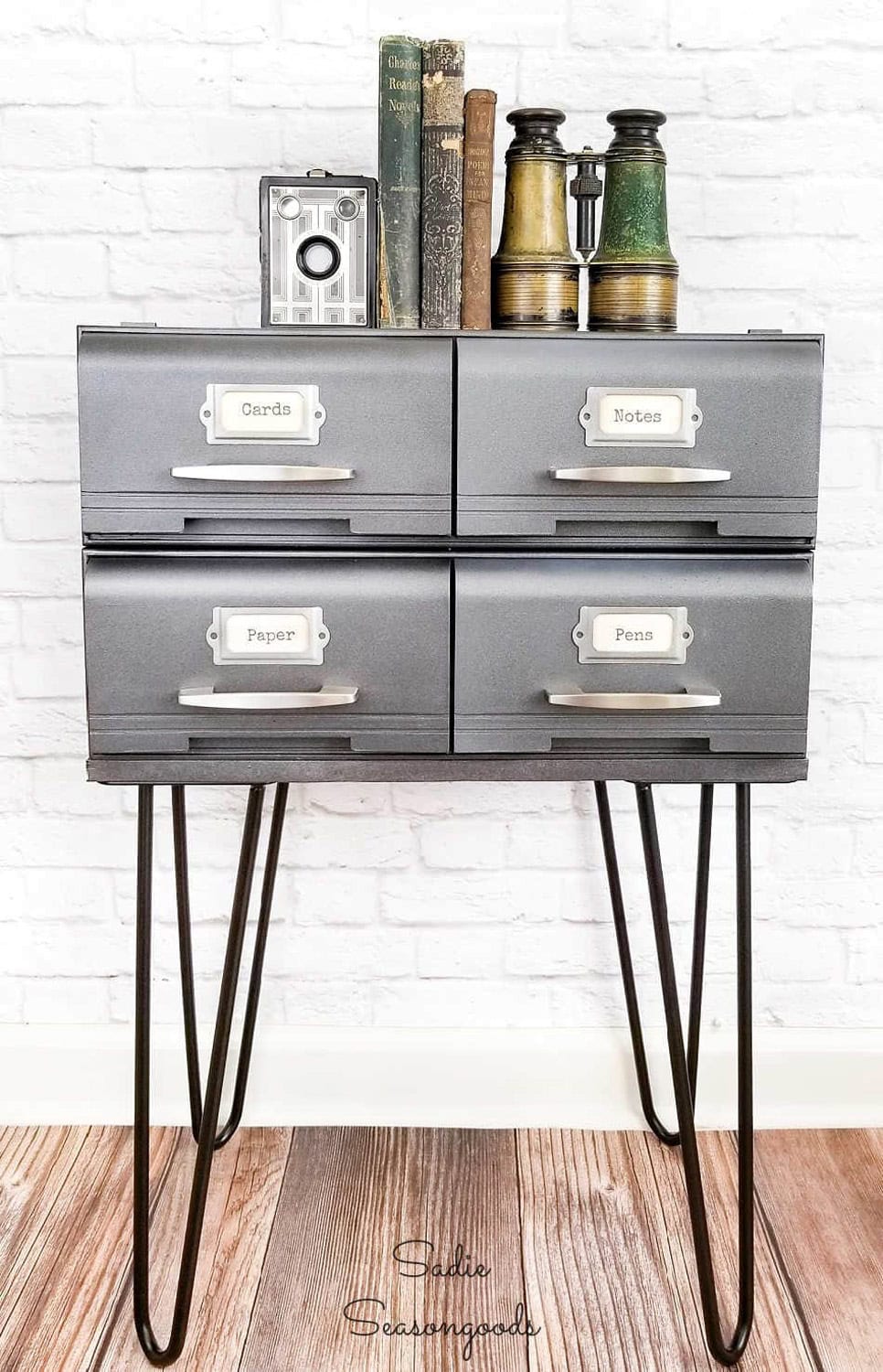 Industrial Side Table from VHS Storage thrift store upcycle featured on The Cottage Market
