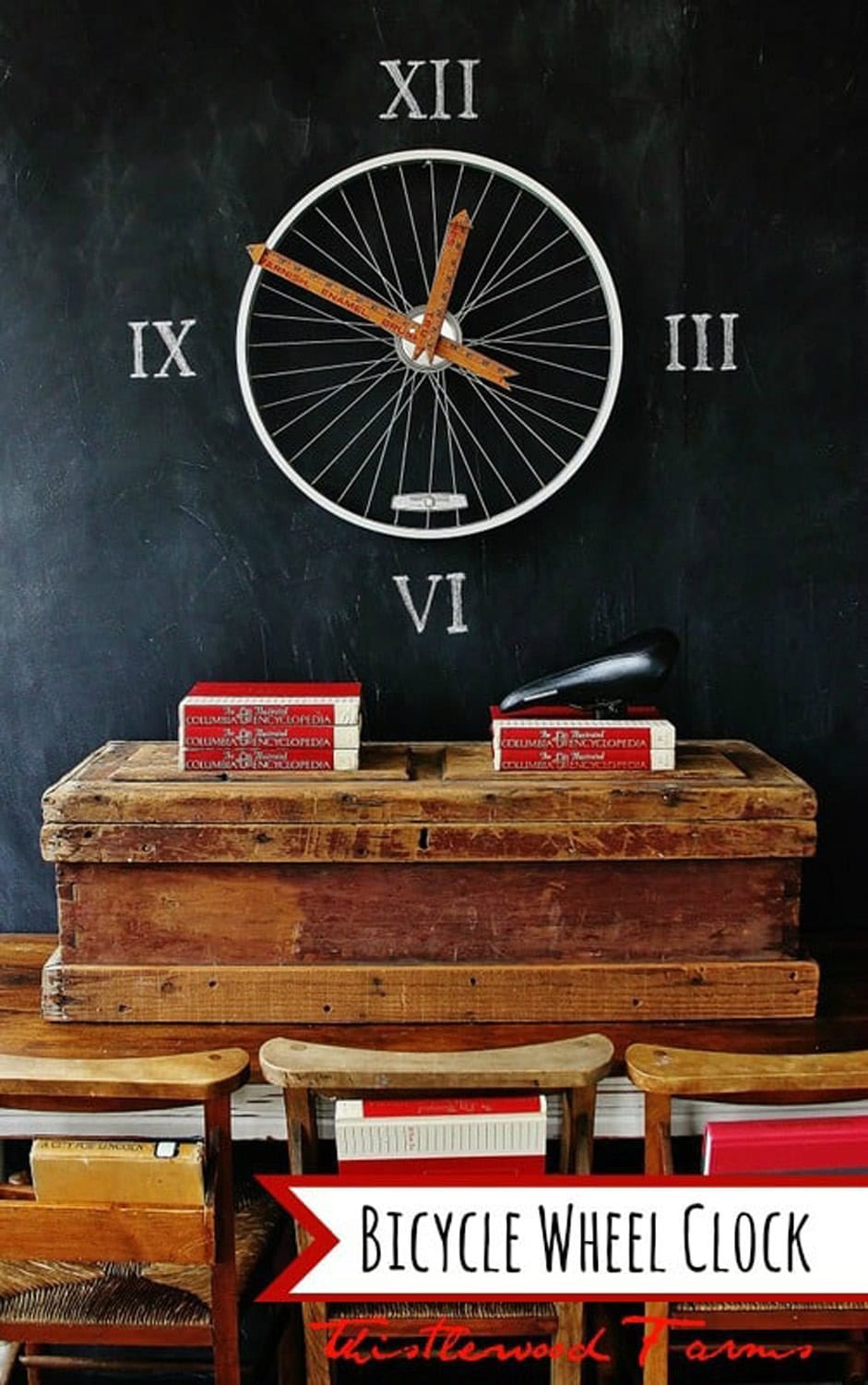 Bicycle Wheel Clock {Thistlewood Farms} thrift store upcycle featured on The Cottage Market