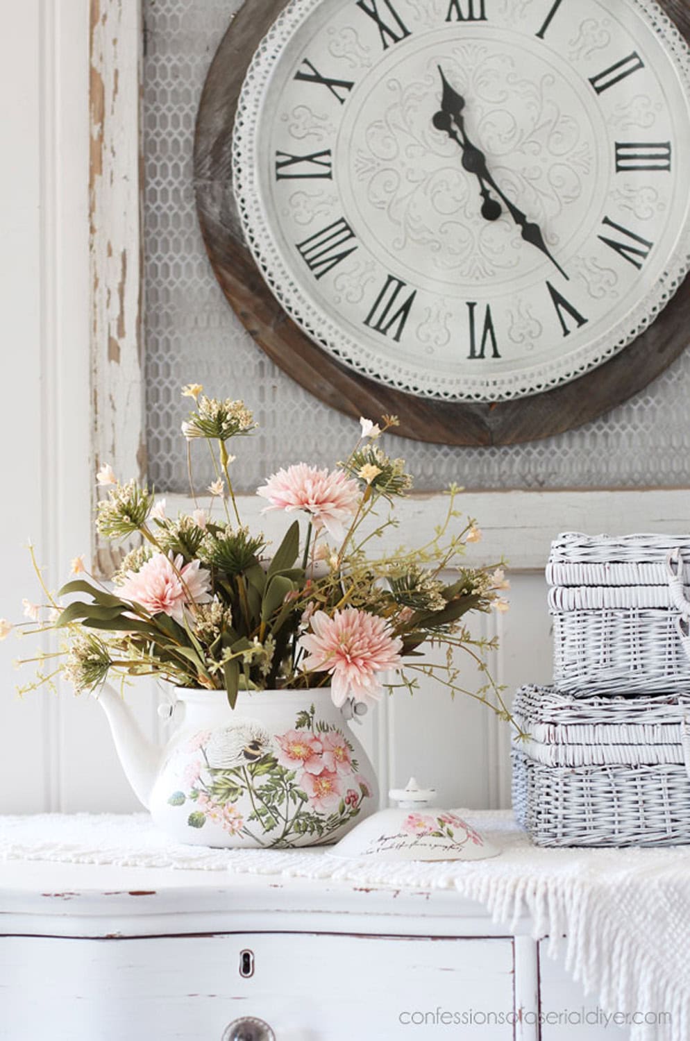 A Repurposed Tea Kettle floral inspiration featured on The Cottage Market