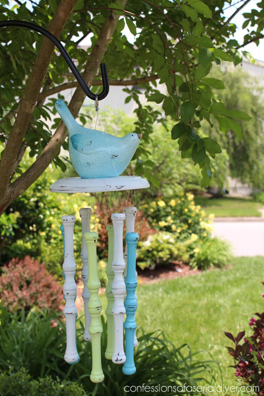 Spindle Wind Chimes thrift store upcycle featured on The Cottage Market