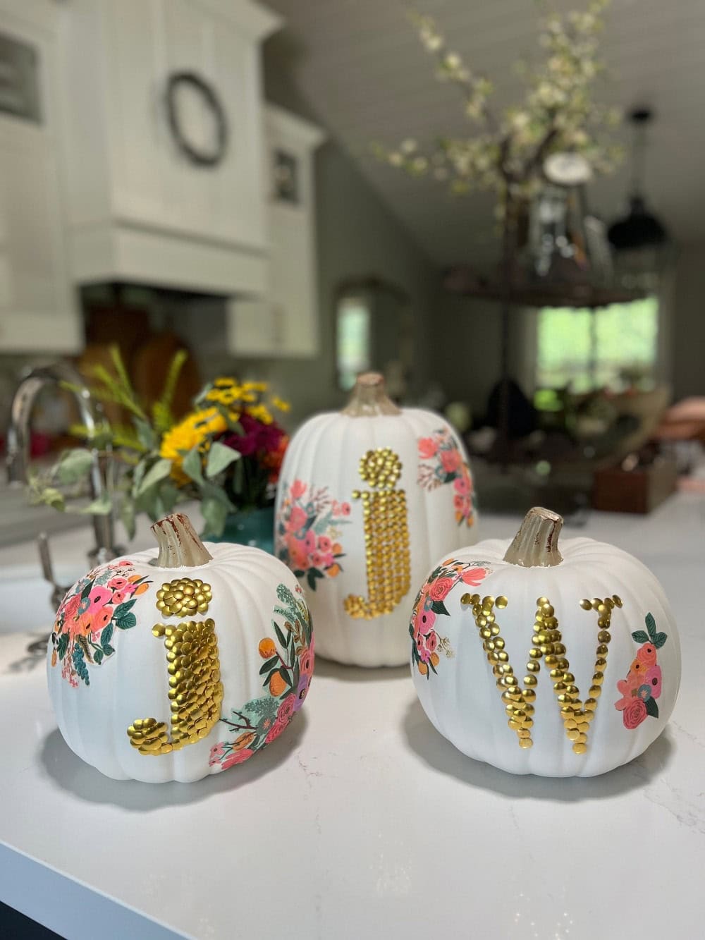 Floral Thumbtack Monogram Pumpkin by Tatertots and Jello