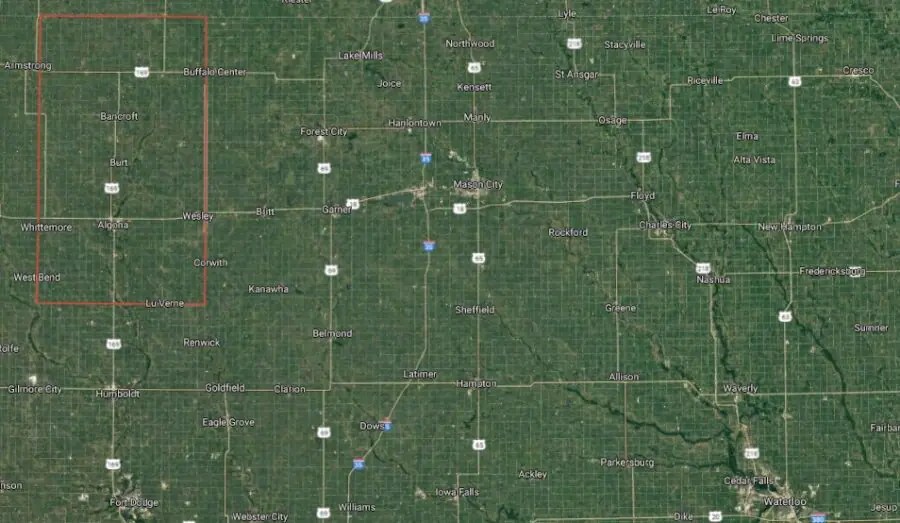 Kossuth County Map With Town
