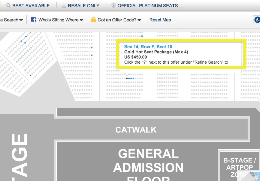 Lady Gaga Regular Ticket Price 450 EACH!