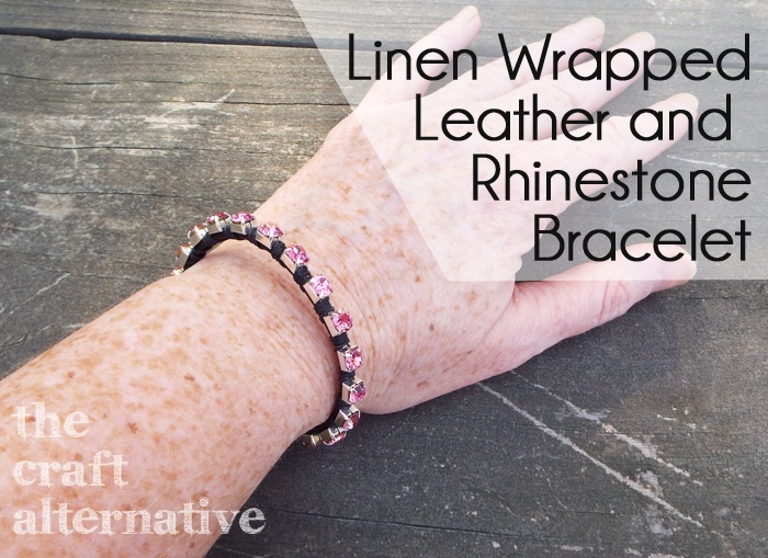 A Linen, Leather and Rhinestone Bracelet