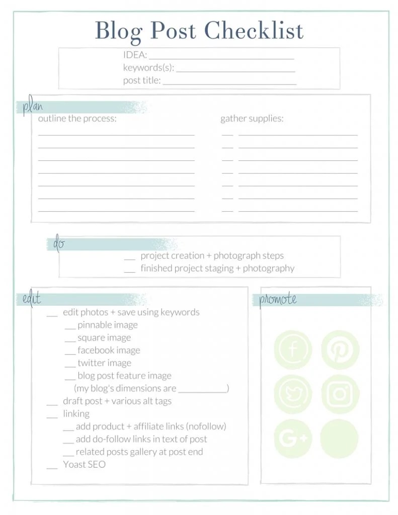 blog post checklist Checklist printable thecrazycraftlady | Tips Blogging