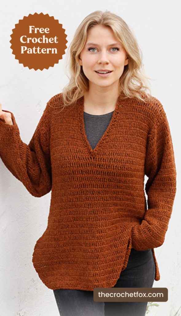 Rustic Roots Crochet VNeck Sweater [FREE Crochet Pattern] TCF