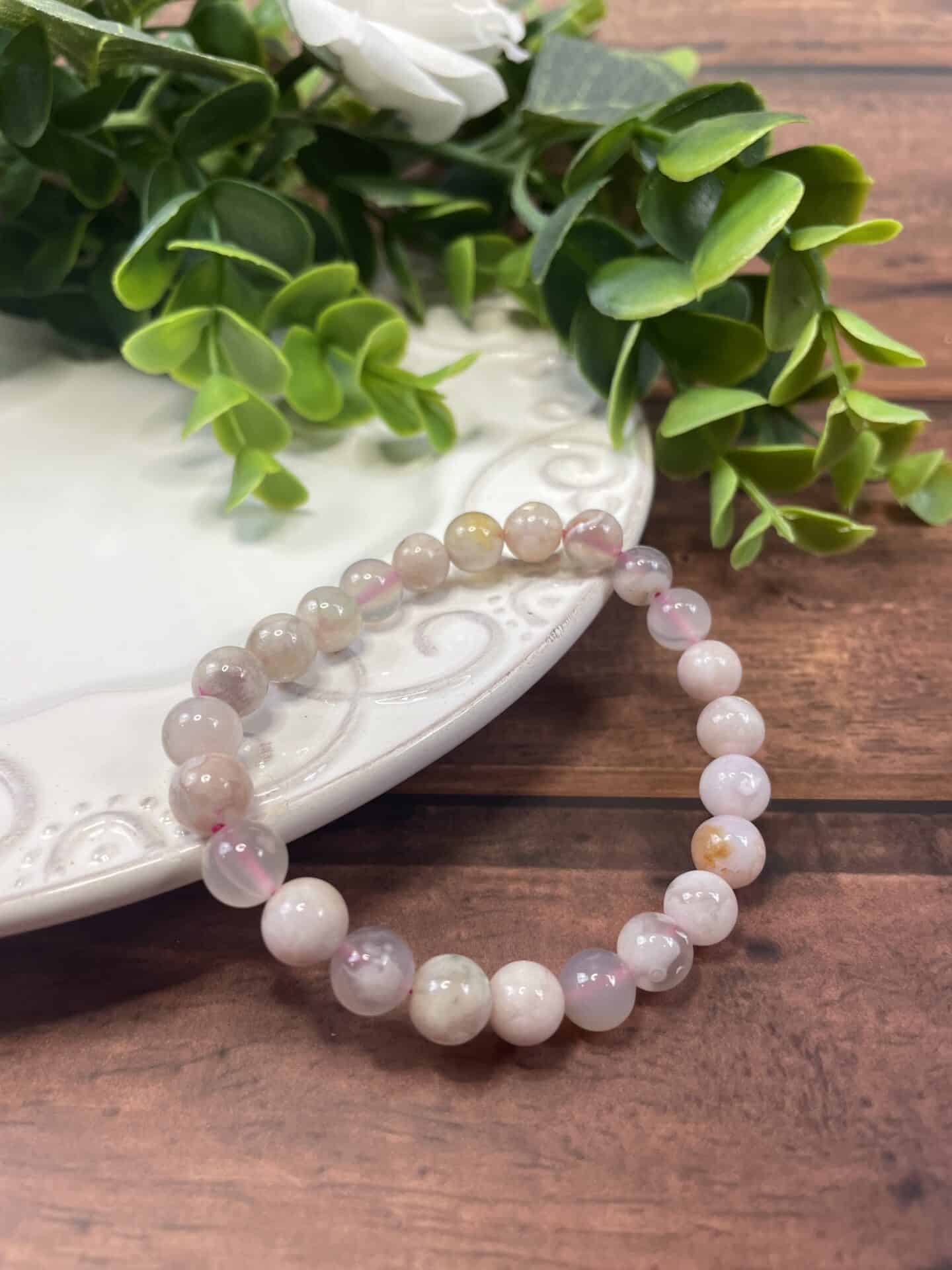 Natural Cherry Blossom Flower Agate Bracelet The Crystal Apothecary Co