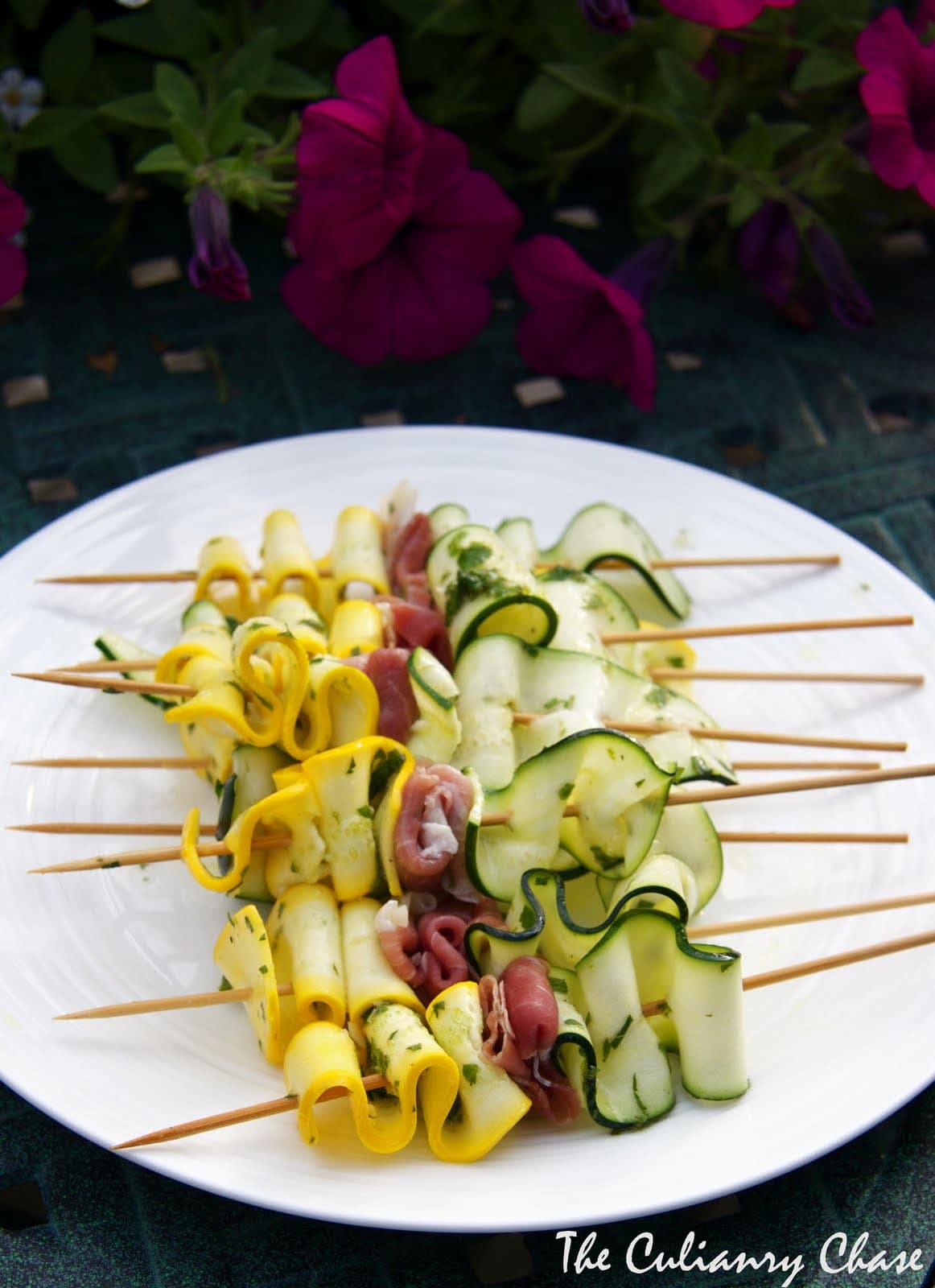 Grilled Zucchini Ribbons and Prosciutto with Mint Dressing The