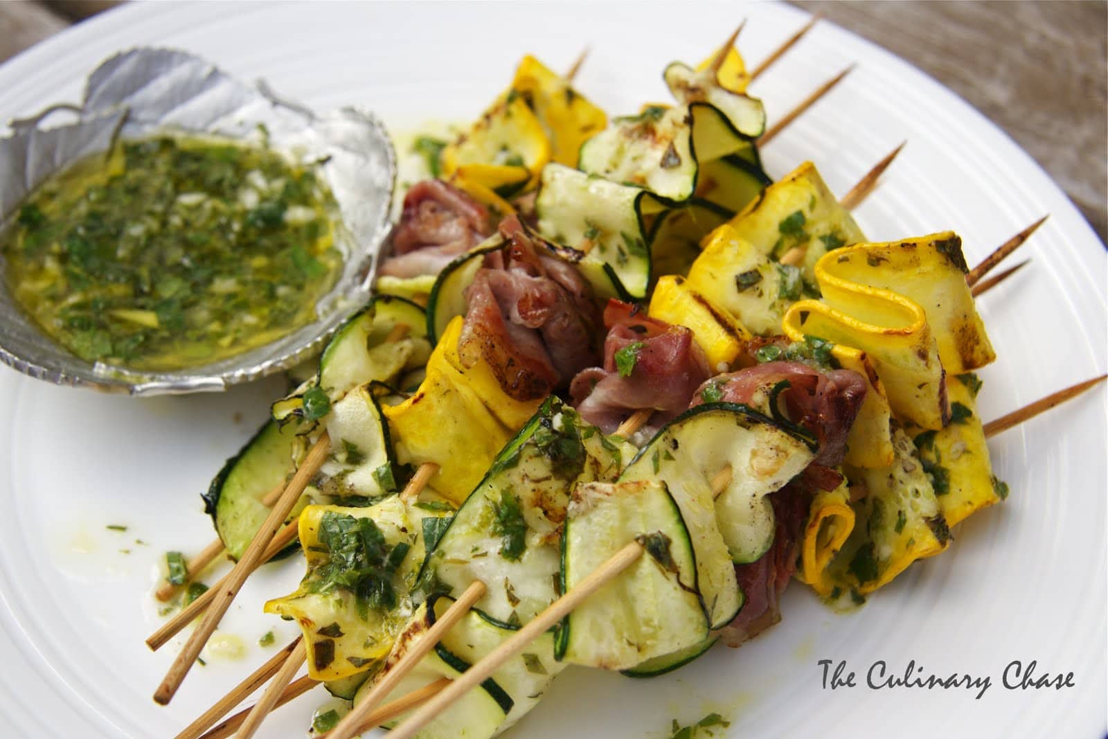 Grilled Zucchini Ribbons and Prosciutto with Mint Dressing The