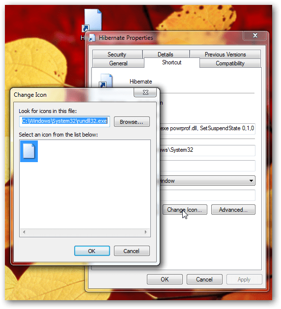 Shortcut to put computer into hibernation in Windows 7