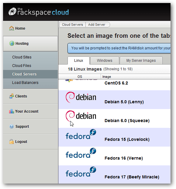 Rackspace Cloud Control Panel Overview of Cloud Services