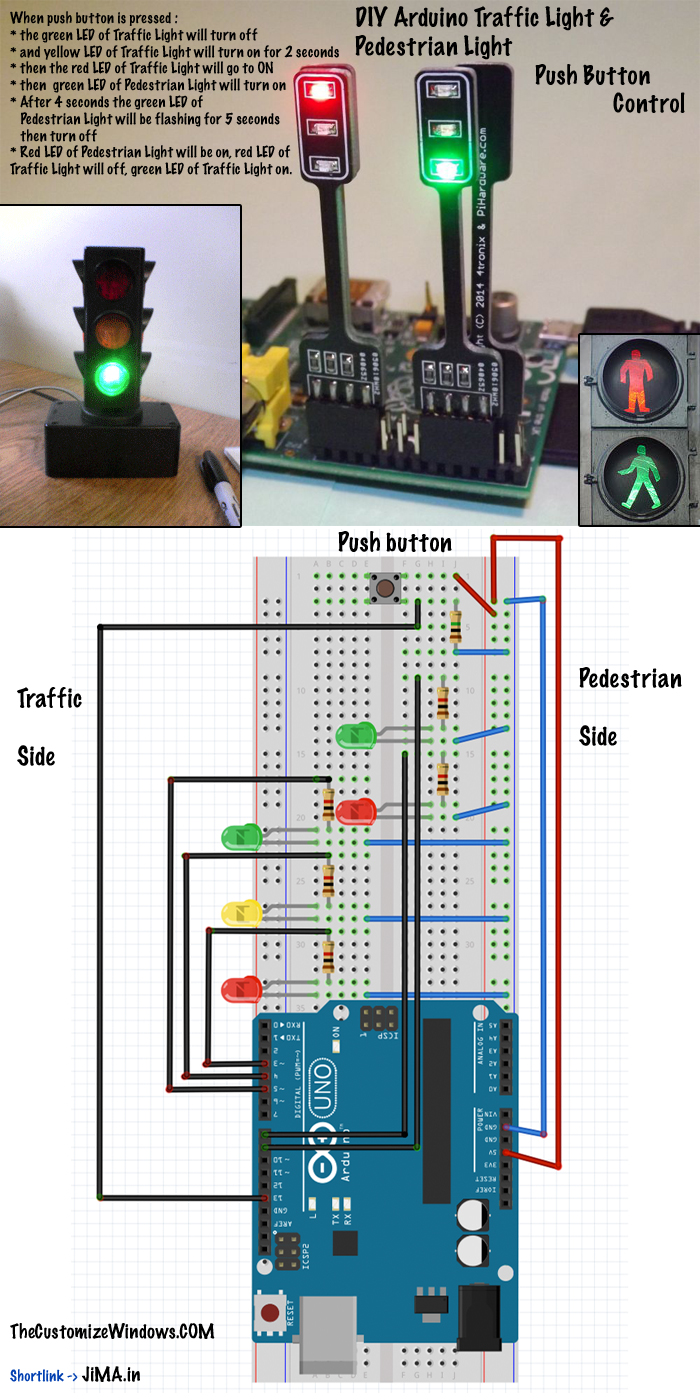 DIY Arduino Traffic Light Pedestrian Light Push Button Control