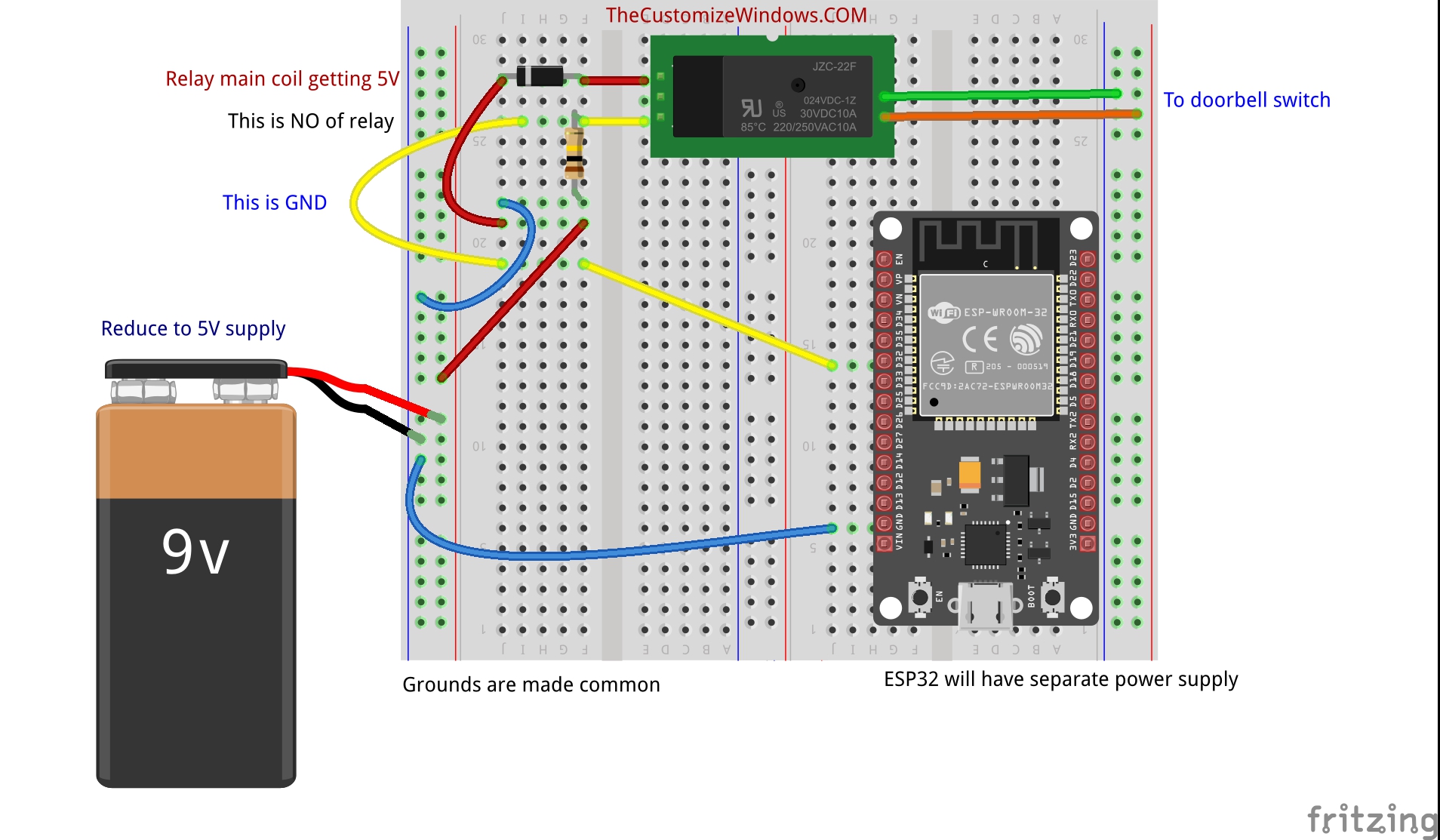 How to Interface/Connect Doorbell Switch with Arduino ESP32 Pushbutton
