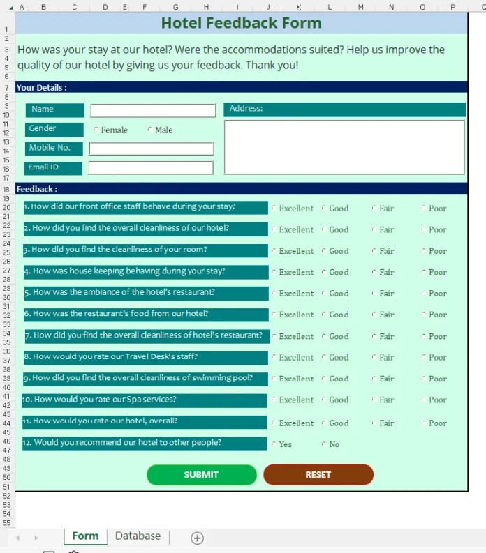 Develop a Dynamic Survey or Feedback Form in Excel and VBA 3 easy