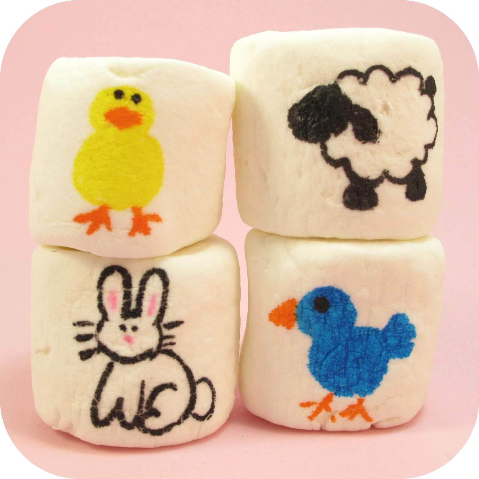 Easter marshmallows Draw Easter animals on marshmallows