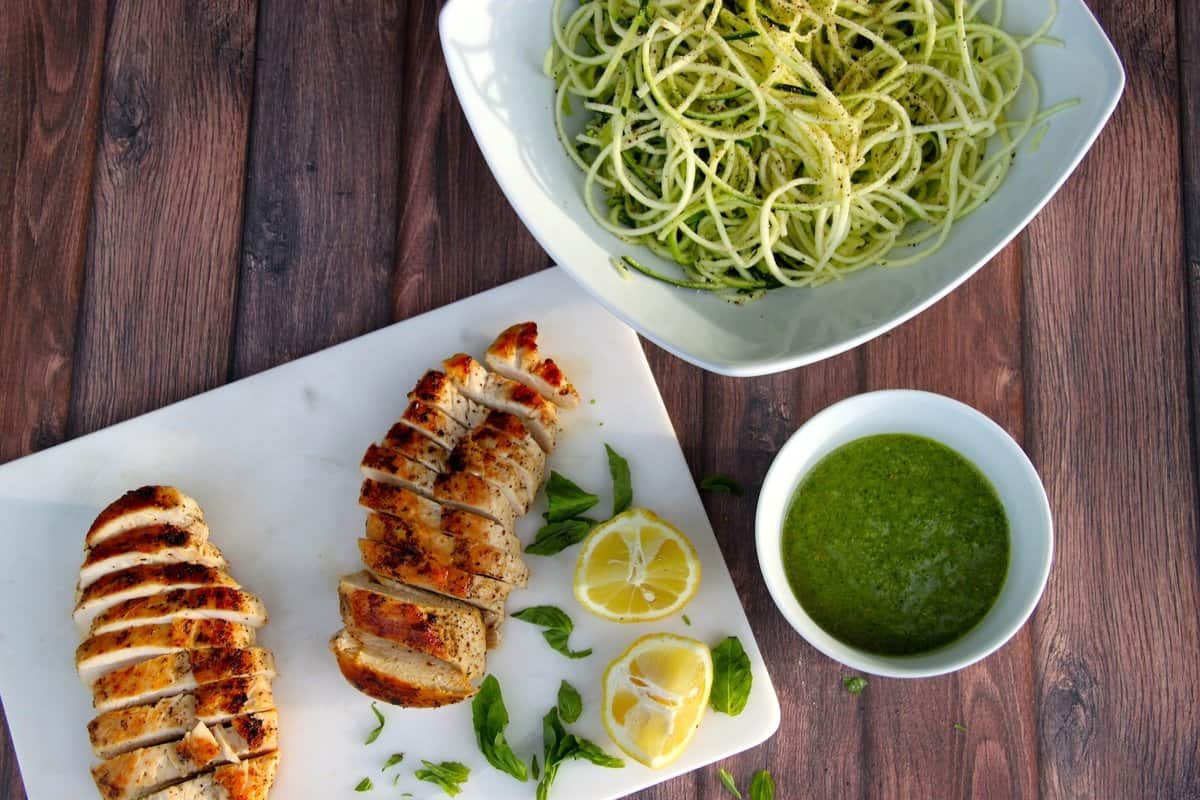 Lemon Basil Pesto Over Chicken & Zoodles The Defined Dish