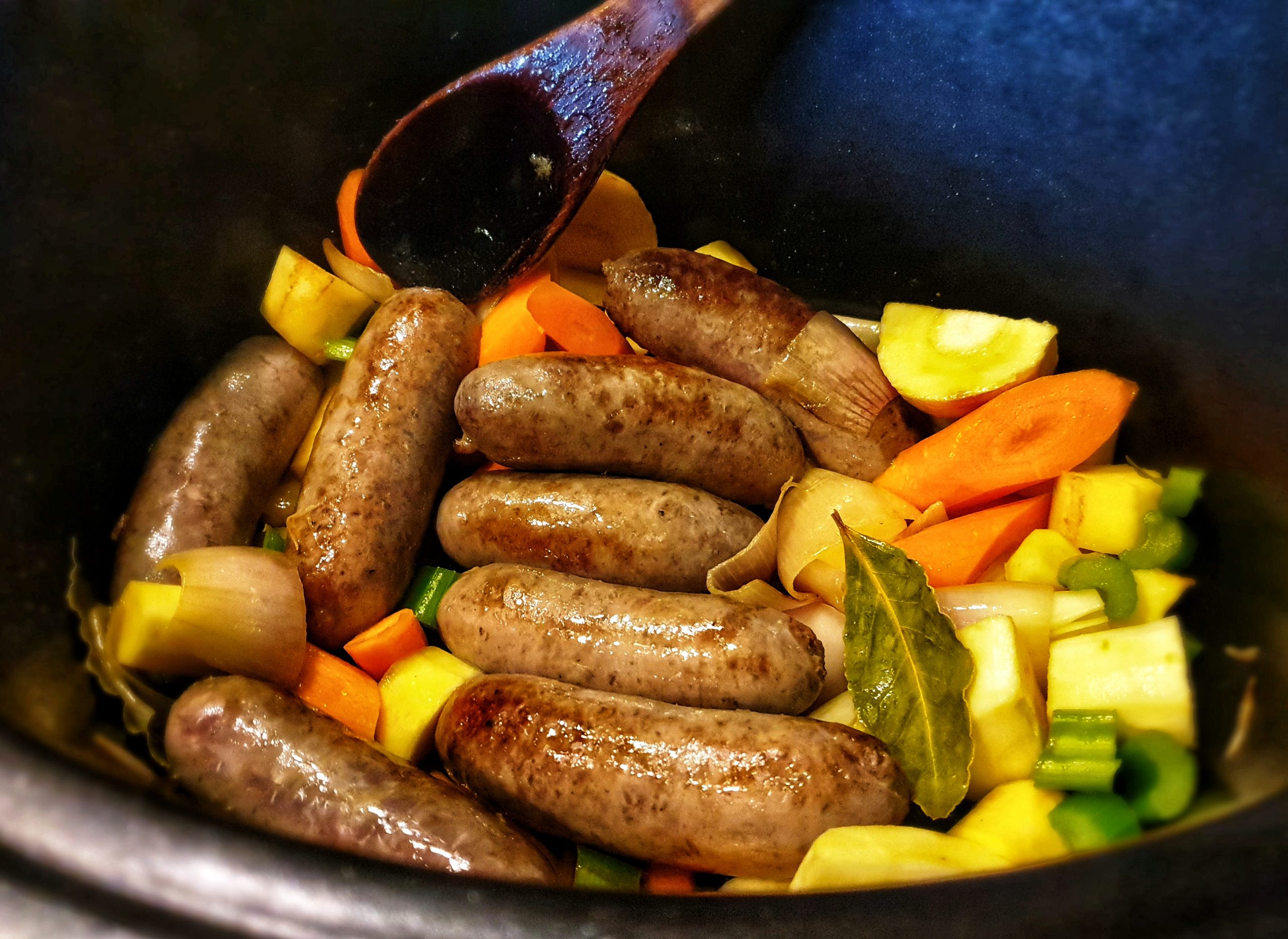 Old Hall Farm beef sausage & mushroom casserole