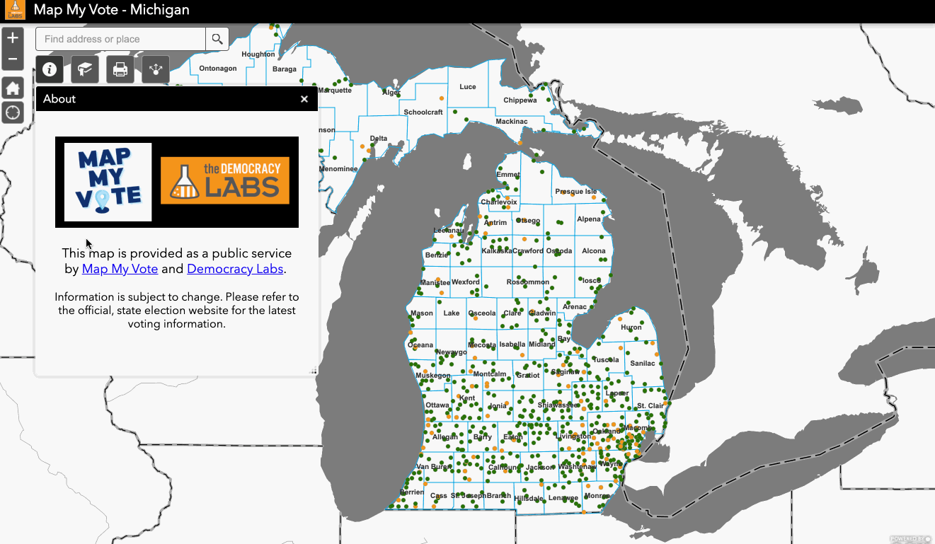 Maps of early voting locations in NC and Michigan