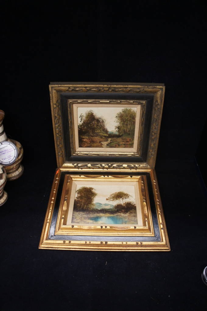 Lot Of 2 Vintage Mountain Abstract Oil Paintings Landscape Scene w/ Frame