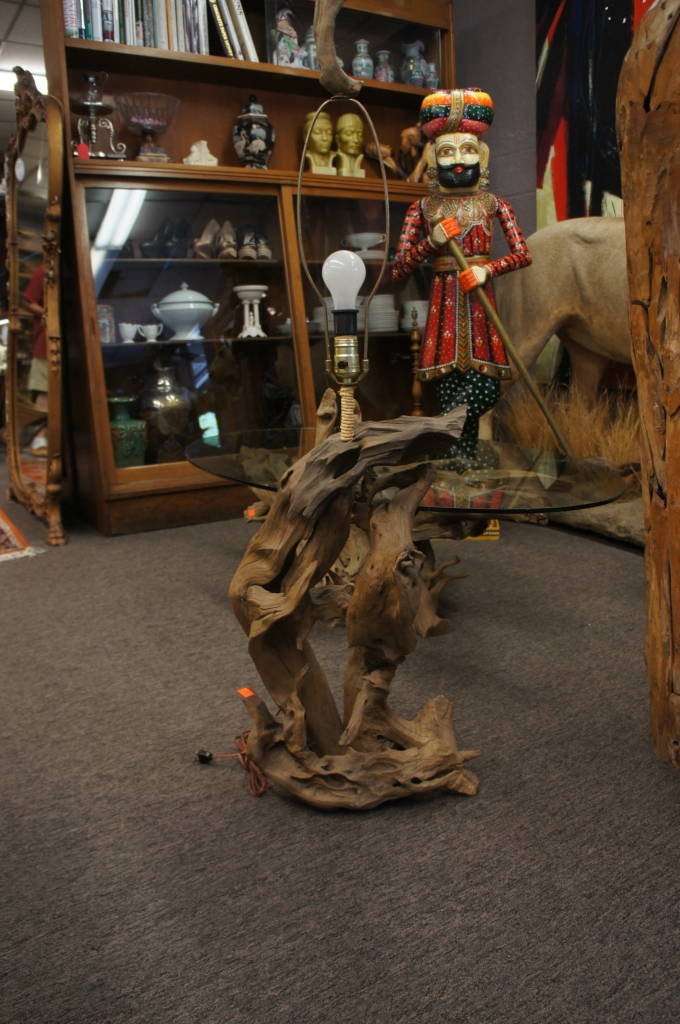 Unique Vintage Handmade Massive Driftwood End Table Lamp Adirondack Teak Rustic