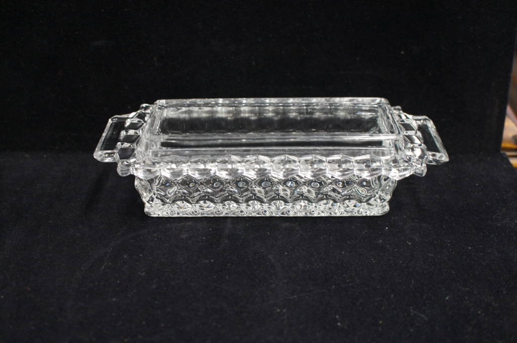 1 Vintage Fostoria American Pattern Clear Glass Rectangular Butter Dish