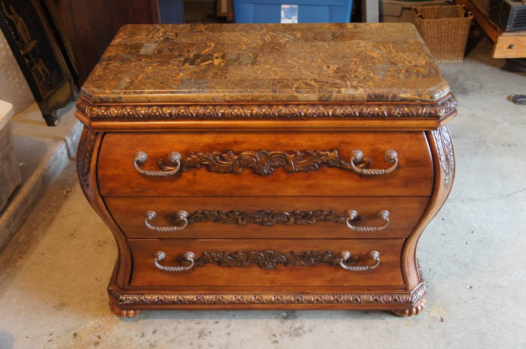 Stunning Bombay Chest W/ Granite Top 3 Drawer Commode Dresser Nightstand