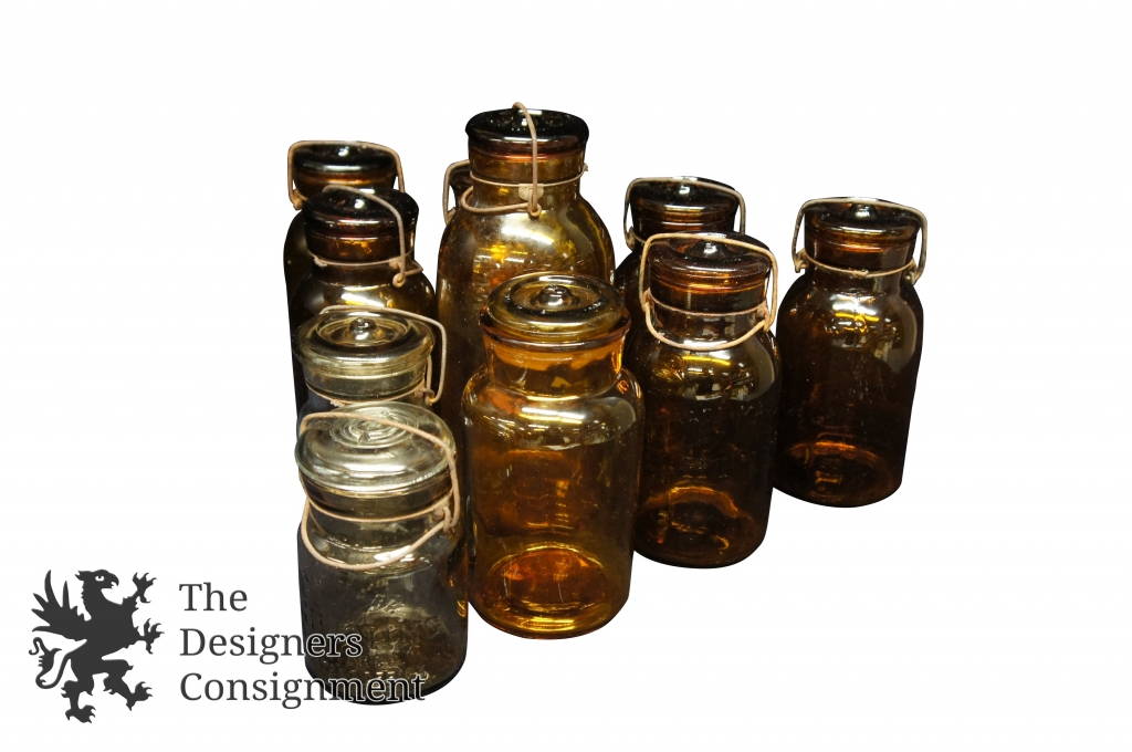 11 Amber and Clear Putnam Lidded Lightning Jars Fruit Canning Preserve