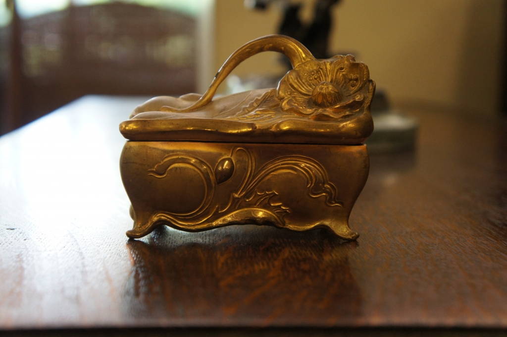 Antique Victorian Jewelry Casket Box Art Nouveau "J B Signifies The Best"