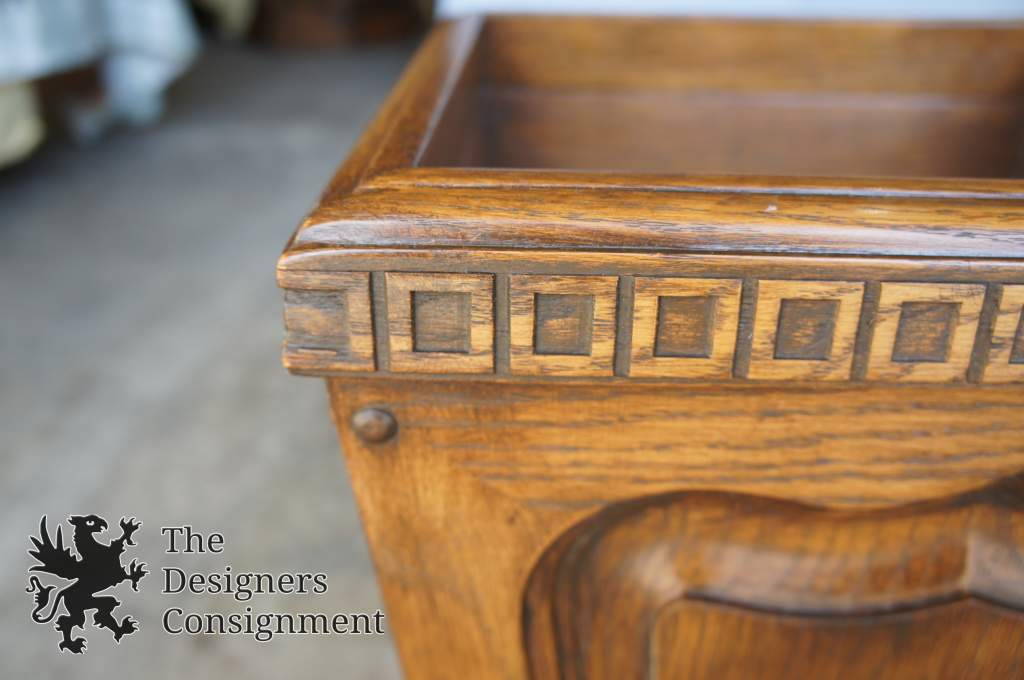 Vintage Romweber Viking Oak Carved Waste Basket Trash Bucket Mid Century