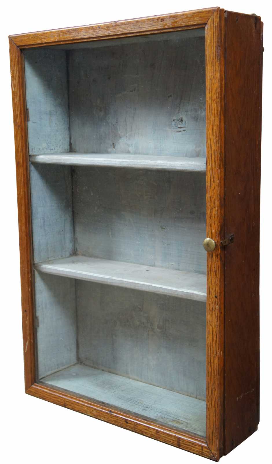Primitive Antique American Oak Wall Hanging Curio Display Case 24"