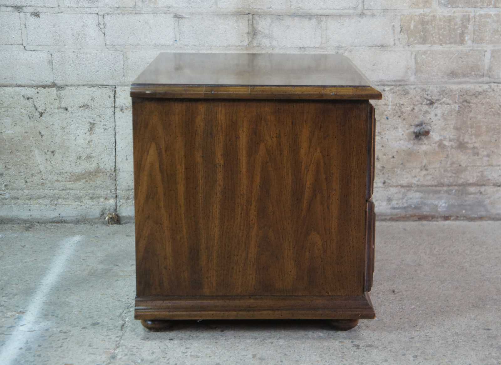 Vintage Drexel Heritage Hispana Brutalist Walnut Nightstand Chest Side