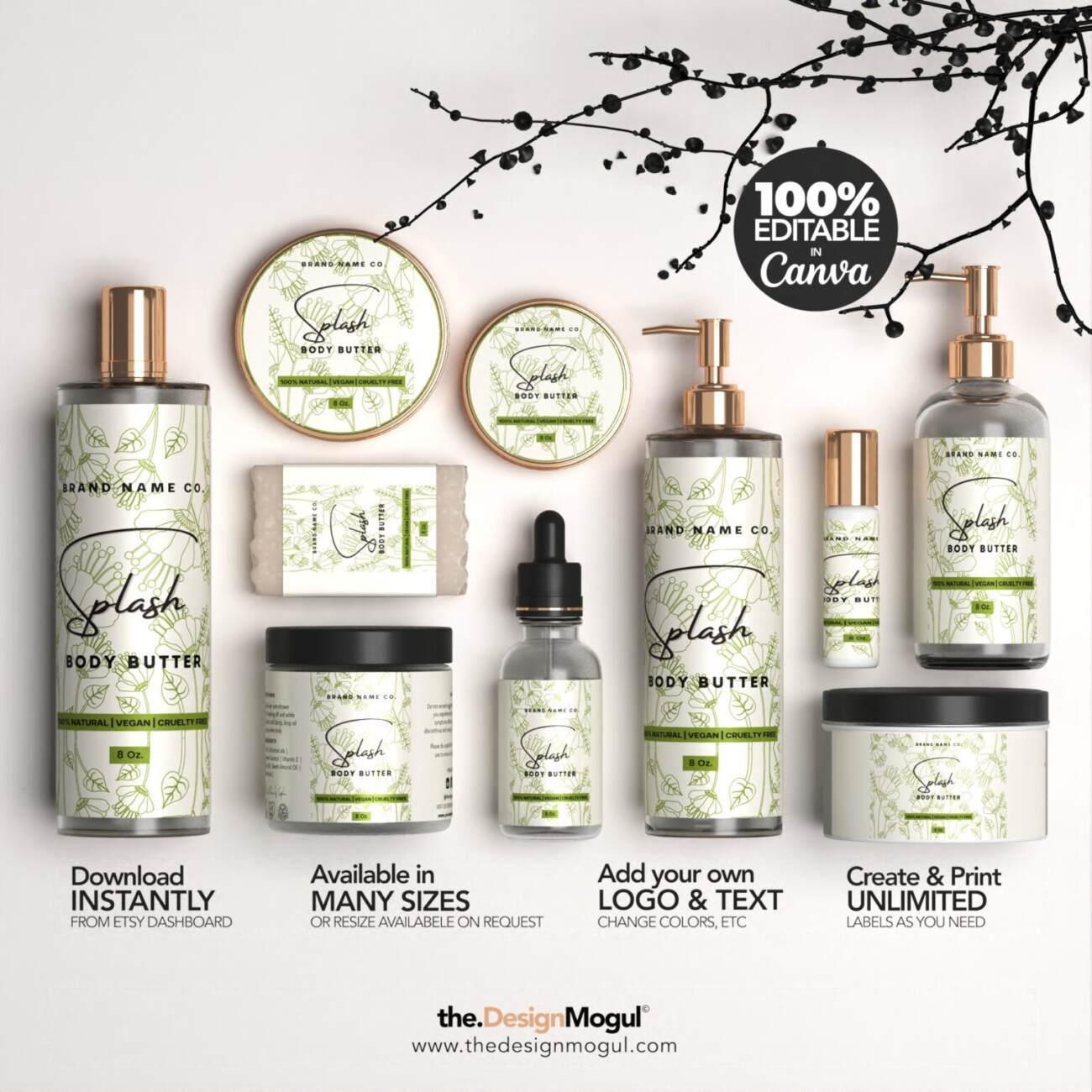 Splash Body Butter DIY Editable Label Templates + FREE Icon Pack DM0071 TheDesignMogul