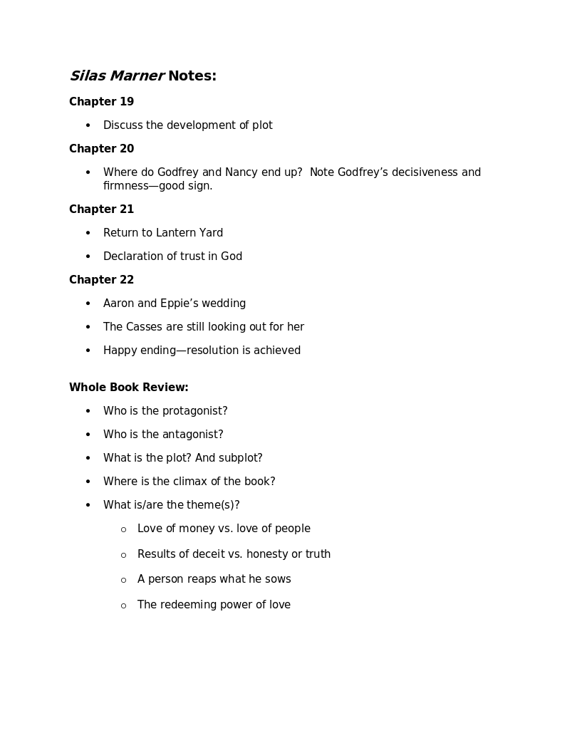 Notes for Ch. 1922 of Silas Marner The Dock for Learning