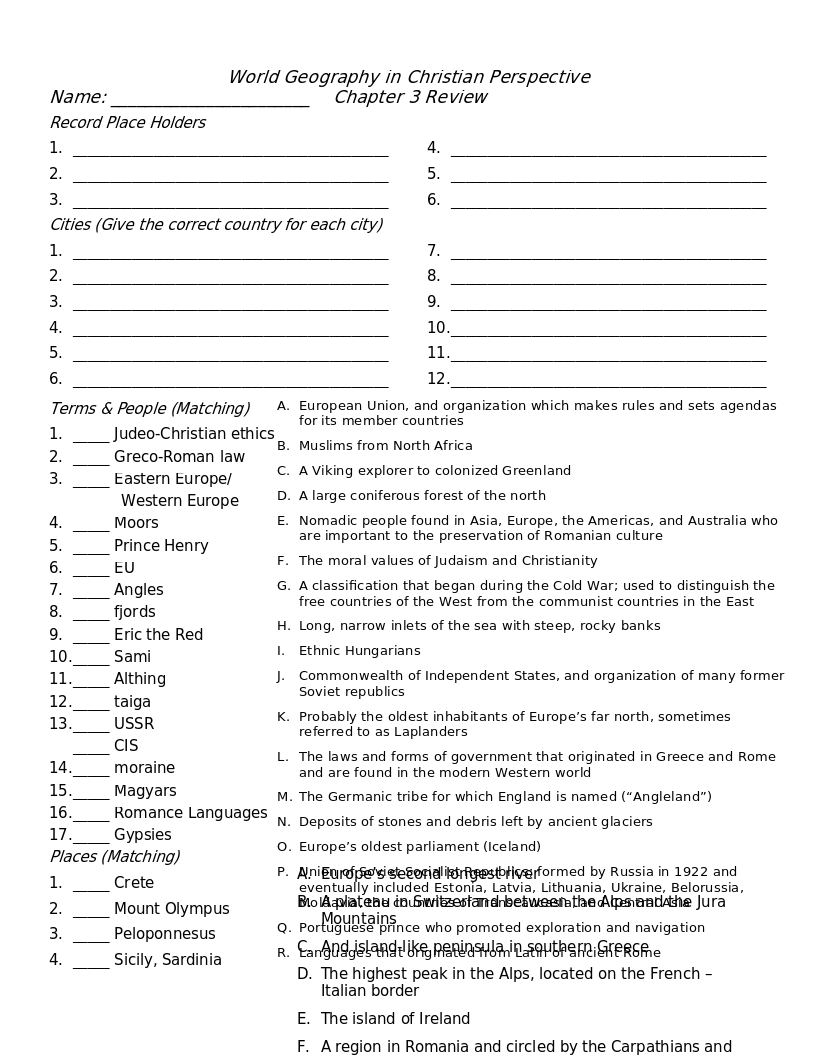 World Geography Chapter 3 Review The Dock for Learning