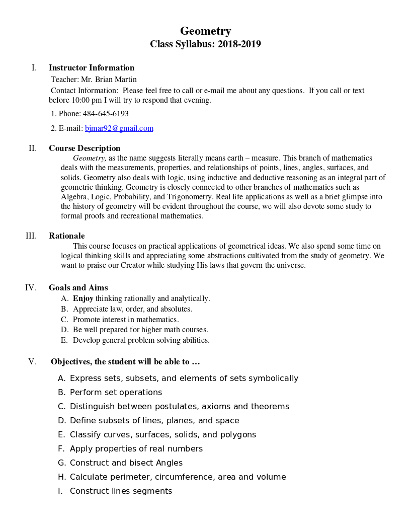 High School Geometry Syllabus The Dock for Learning