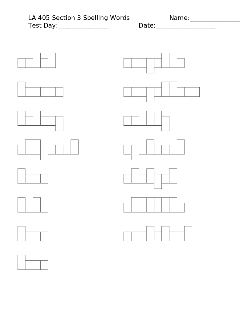 Spelling Word Tables for CLE Grade 4 Language Arts The Dock for Learning
