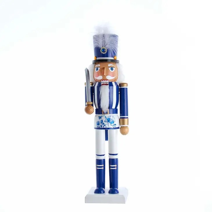 15"Wdn Indigo Blue/White Nutcracker - The Doll Lady