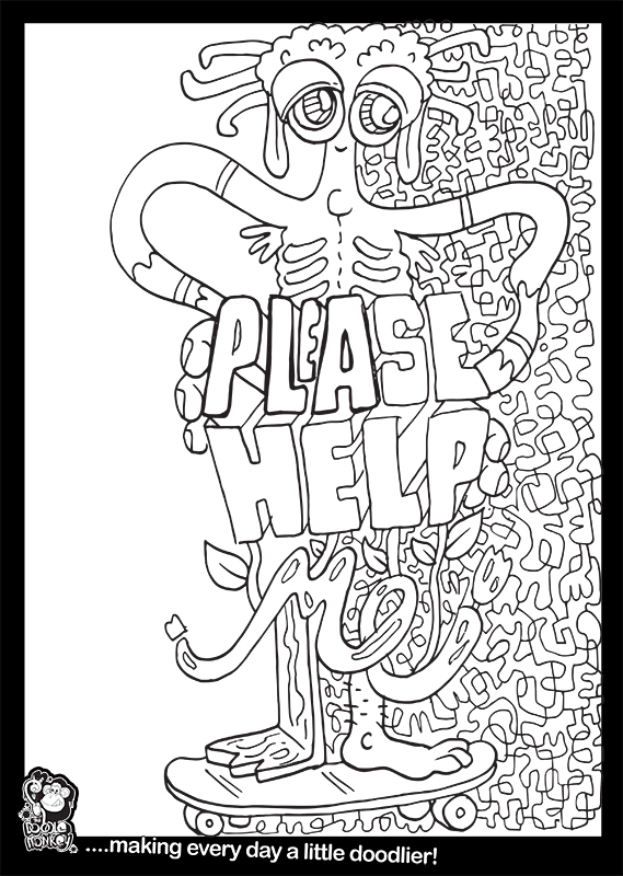 Please Help Me colouring sheet The Doodle Monkey