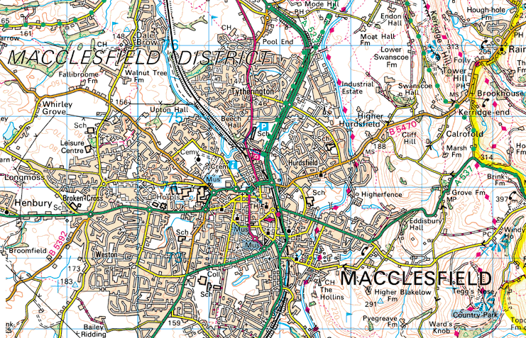 Map Of Macclesfield And Surrounding Area Macclesfield
